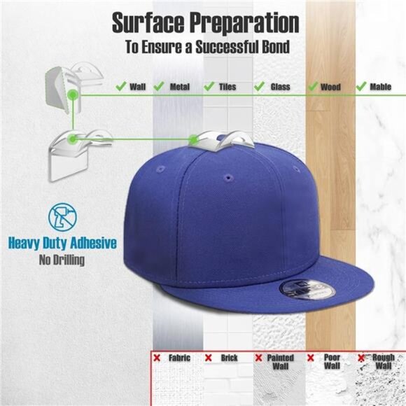 Baseball Hat Holder for Wall, Adhesive Hat Racks for Baseball Caps - Picture 6 of 7